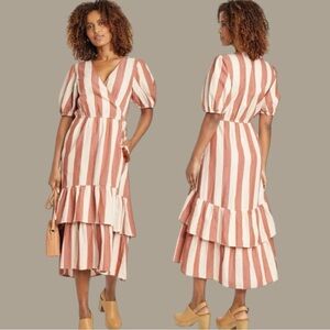 Knox Rose Rust Stripe Wrap Midi Dress Size Large